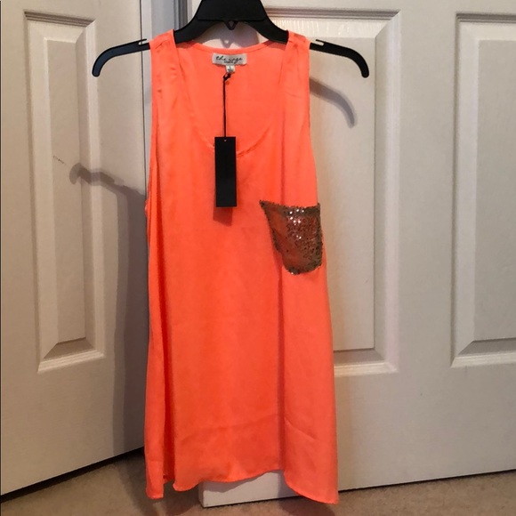 the rage Tops - Coral tank w/ gold sequin pocket